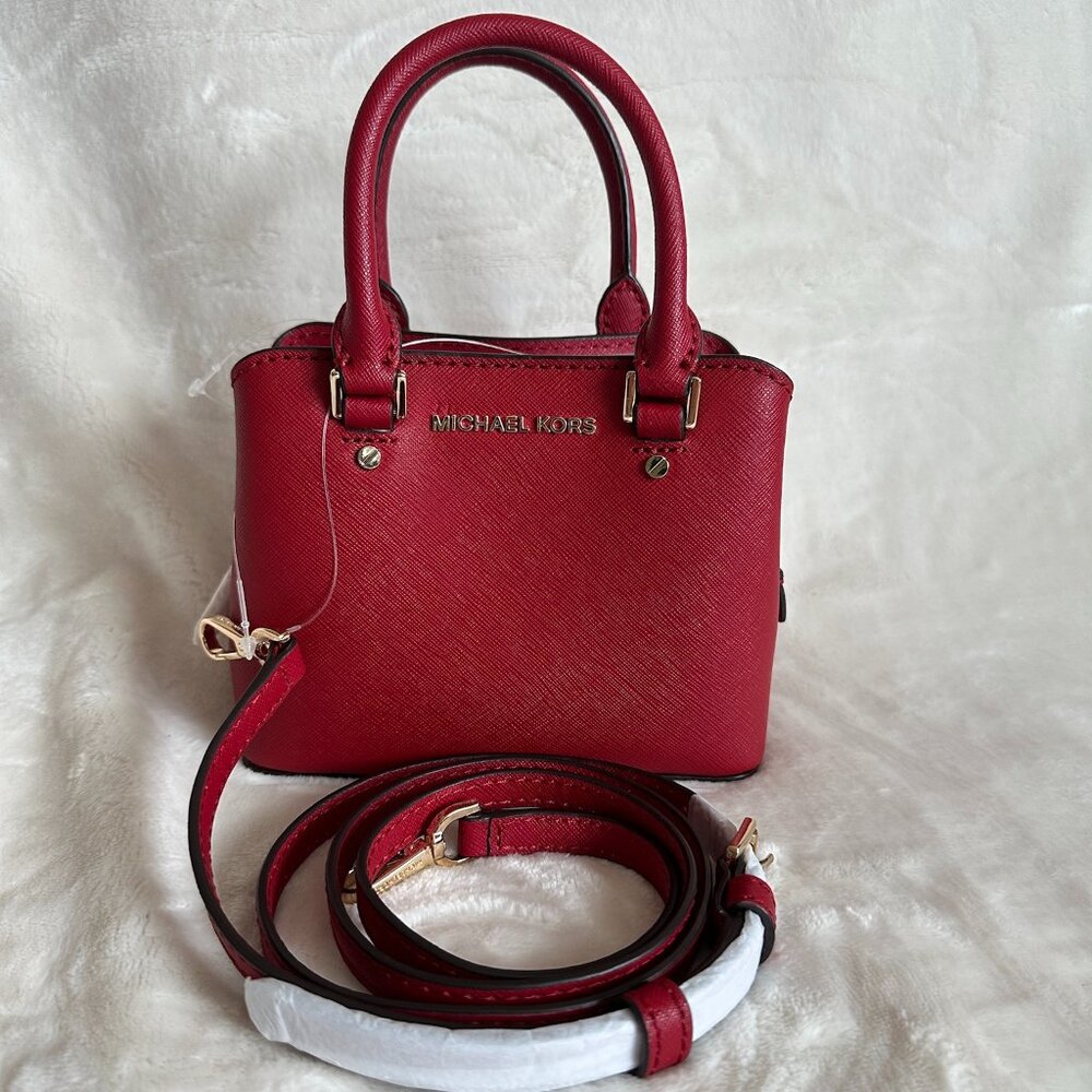 NWT RARE MK Michael Kors Savannah Mini Satchel Crossbody In Scarlet Red Leather